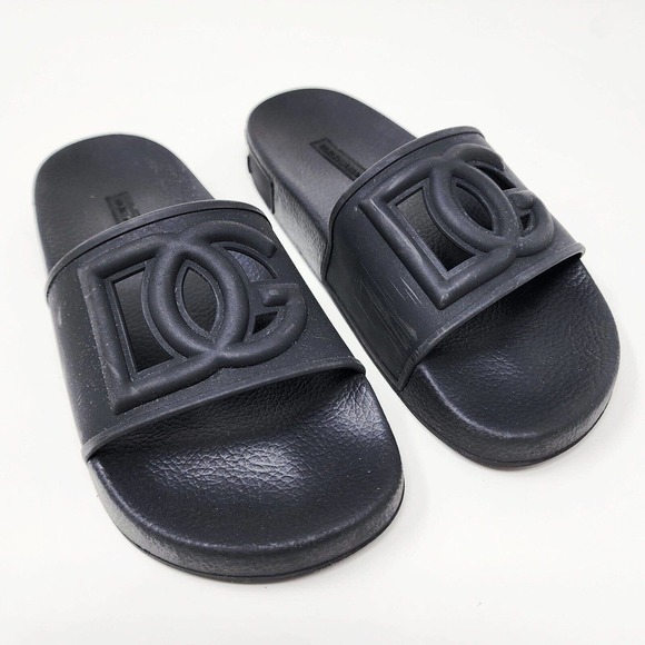 Dolce & Gabbana Black Logo-Embossed Rubber Pool Slides w/ Cushion Sole. EU35/US5 - Picture 1 of 10